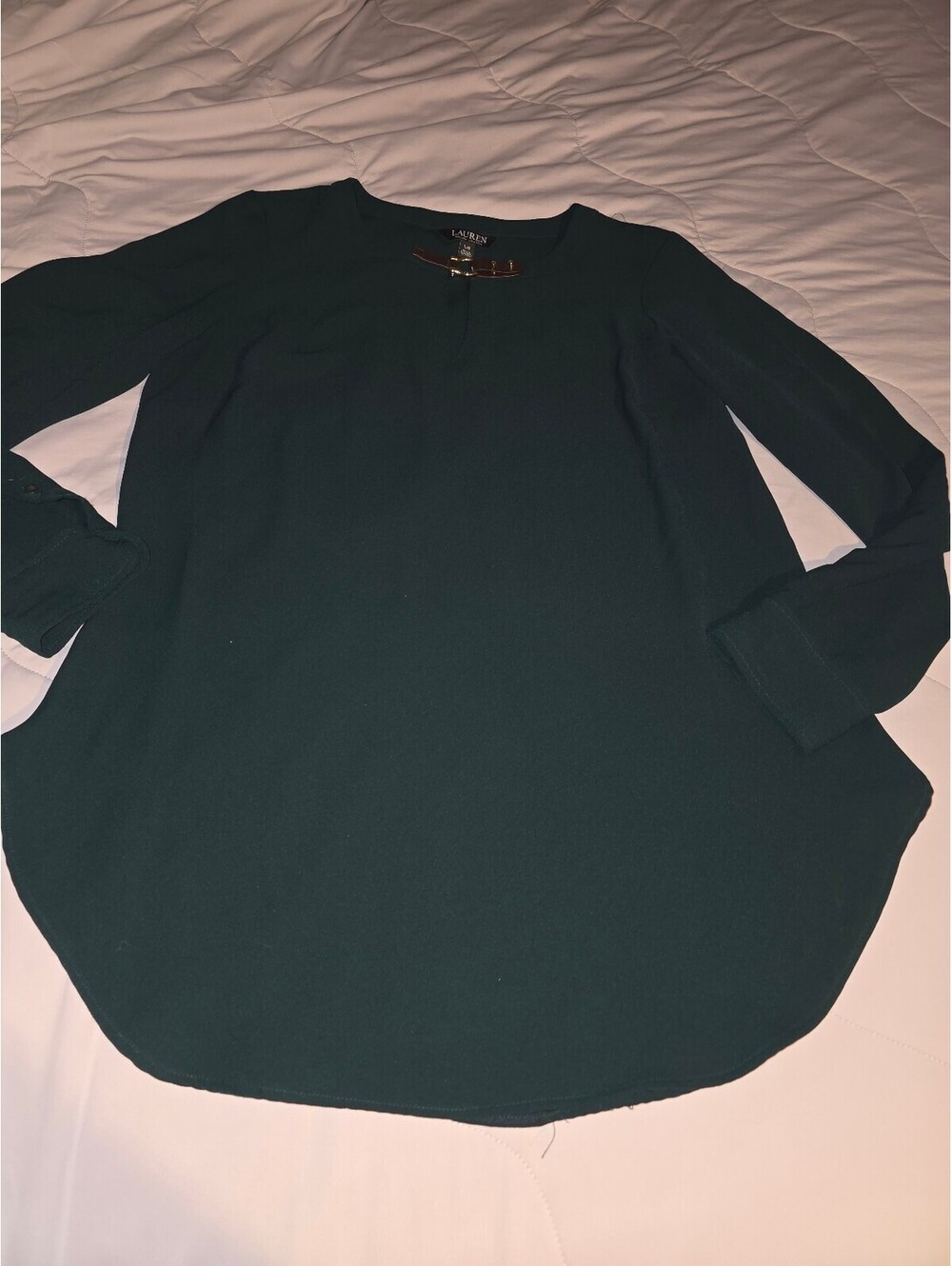 Lauren Ralph Lauren 3/4 Sleeve Split Neck Top Dress -Deep Pine - Large